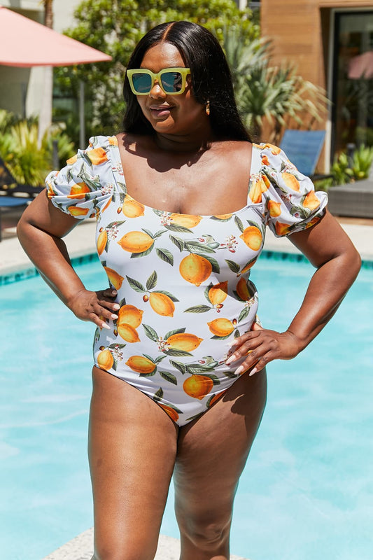 Puff Sleeve One-Piece Women's Swimsuit in Citrus OrangeSwimsuitMarina West Swim
