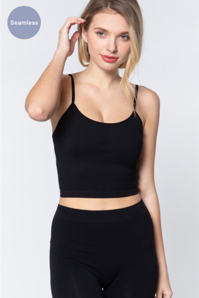 Scoop Neck Cropped Seamless Cami in BlackCamisoleACTIVE BASIC