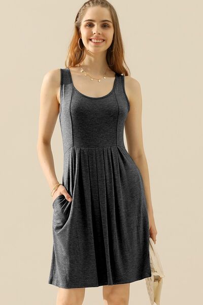 Scoop Neck Sleeveless Above-Knee Dress with PocketsMini DressDoublju