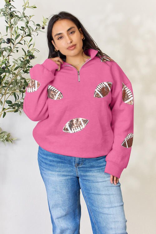 Sequin Football Half Zip Long Sleeve SweatshirtSweatshirtDouble Take