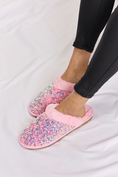 Sequin Plush Round Toe Slippers in PinkSlippersForever Link
