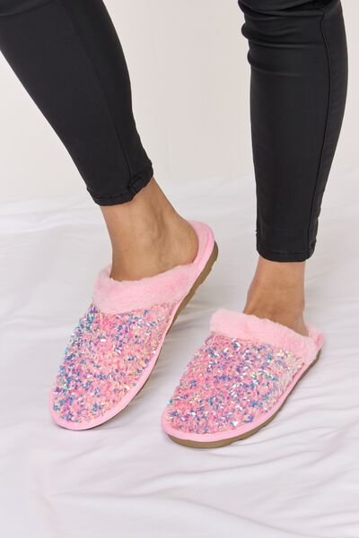 Sequin Plush Round Toe Slippers in PinkSlippersForever Link