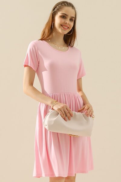 Short Sleeve Ruched Mini Dress with PocketsMini DressNinexis