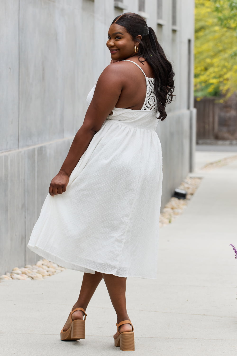 Sleeveless Lace Detail Cotton Midi Dress in WhiteMidi DressWhite Birch