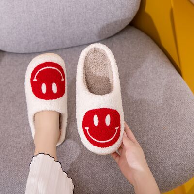 Smiley Face Cozy Slippers in White/RedSlippersMelody