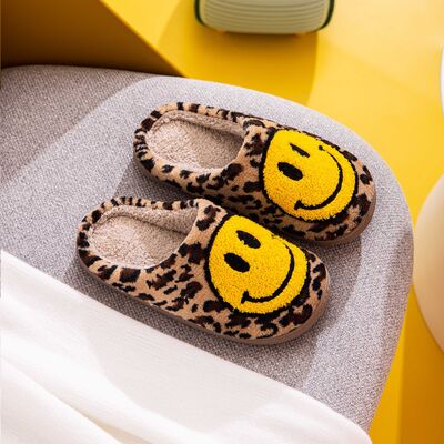 Smiley Face Leopard Print SlippersSlippersMelody