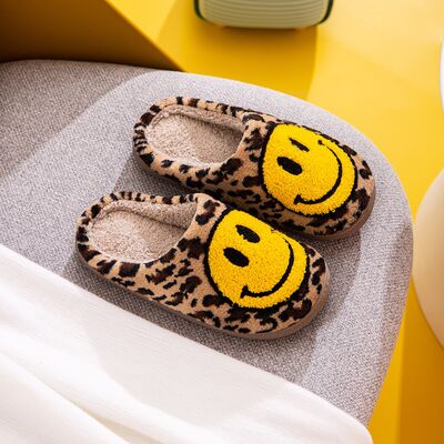 Smiley Face Leopard Print SlippersSlippersMelody