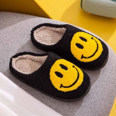 Smiley Face Slippers in Black/YellowSlippersMelody