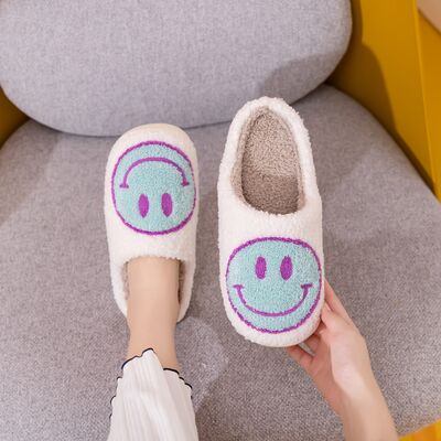 Smiley Face Slippers in White/Sky BlueSlippersMelody