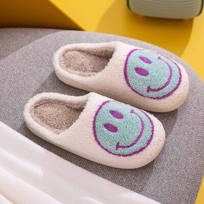 Smiley Face Slippers in White/Sky BlueSlippersMelody