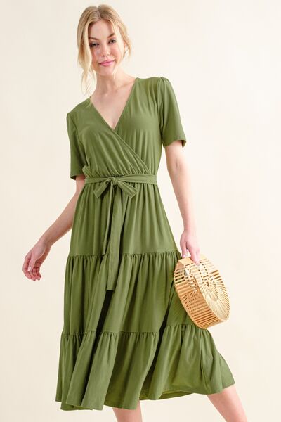 Soft Short Sleeve Tiered Midi Dress in GreenMidi DressAnd the Why