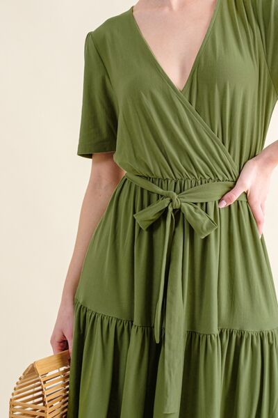 Soft Short Sleeve Tiered Midi Dress in GreenMidi DressAnd the Why