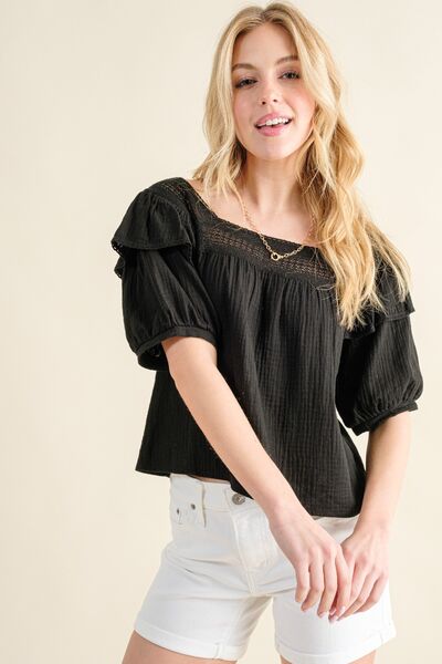 Square Neck Ruffled Blouse in BlackBlouseAnd the Why