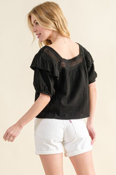 Square Neck Ruffled Blouse in BlackBlouseAnd the Why