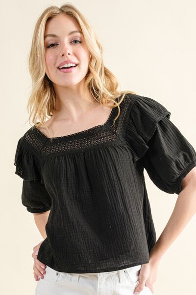 Square Neck Ruffled Blouse in BlackBlouseAnd the Why