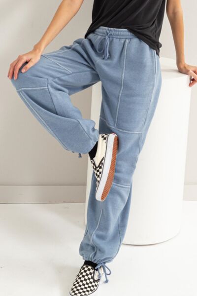 Stitched Design Drawstring Sweatpants in Gray BlueSweatpantsHYFVE