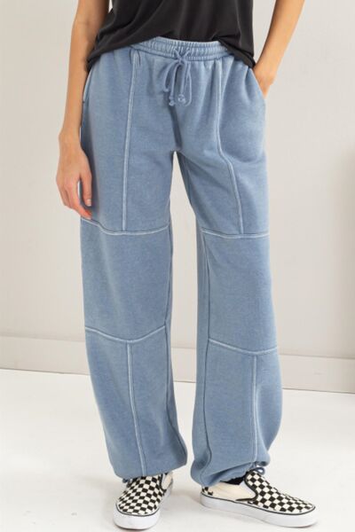 Stitched Design Drawstring Sweatpants in Gray BlueSweatpantsHYFVE
