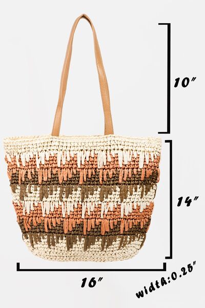 Straw Braided Striped Tote Bag in IvoryTote BagFame