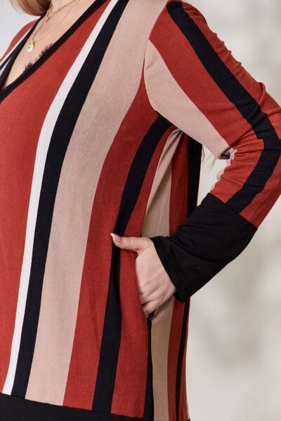 Striped Button Up Long Sleeve Cardigan in RustCardiganCeleste Design