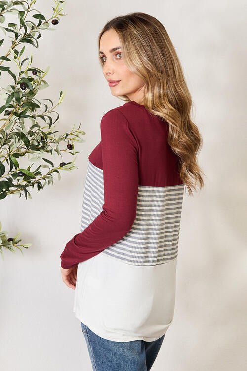 Striped Contrast Long Sleeve BlouseBlousee.Luna