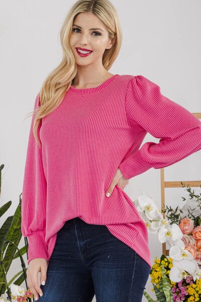 Striped Lantern Sleeve Top in FuchsiaTopCeleste Design