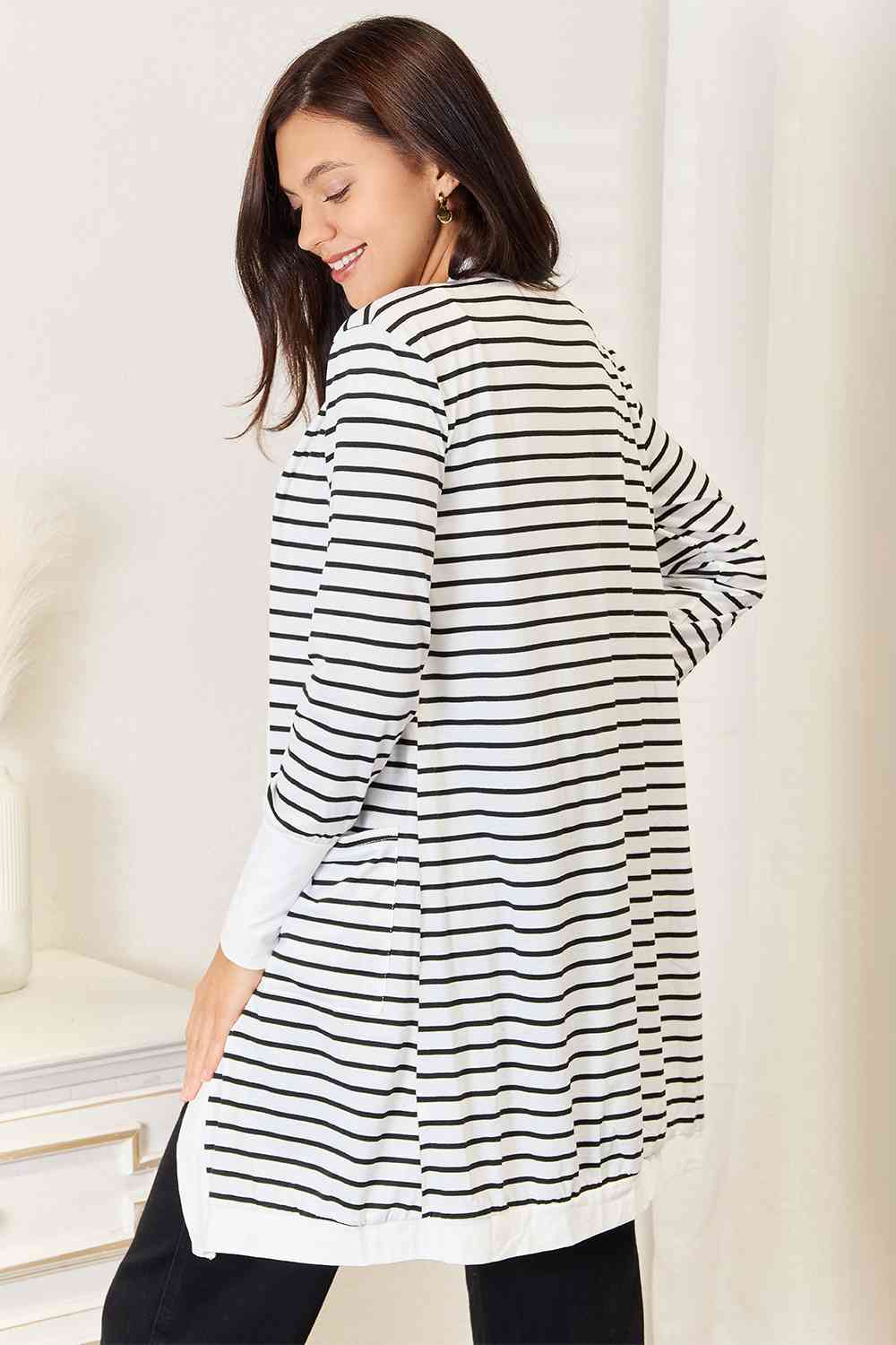 Striped Open Front Longline CardiganCardiganDouble Take