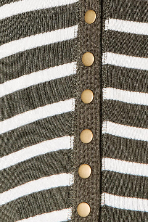 Striped Snap Front Cardigan in Dark Olive + IvoryCardiganZenana