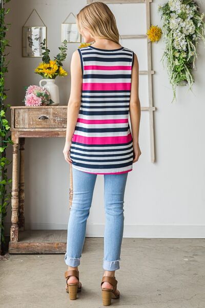 Striped Twist Knot Tunic Tank in Navy/FuchsiaTankHeimish