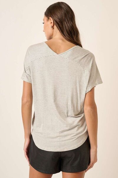 Striped V-Neck Short Sleeve T-Shirt in Ivory/BlackT-ShirtMittoshop