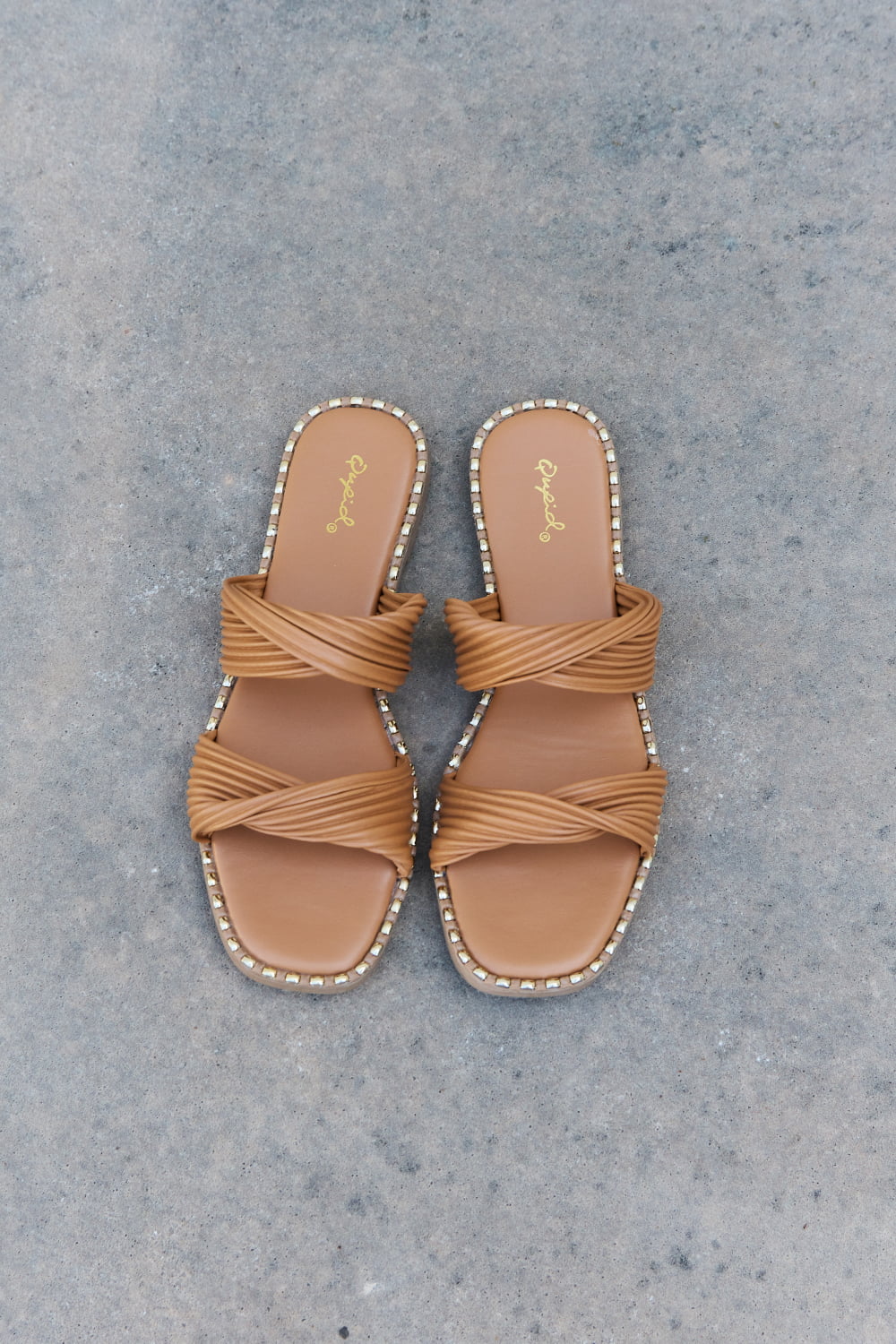 Double Strap Twist Sandals in CamelSandalsQupid