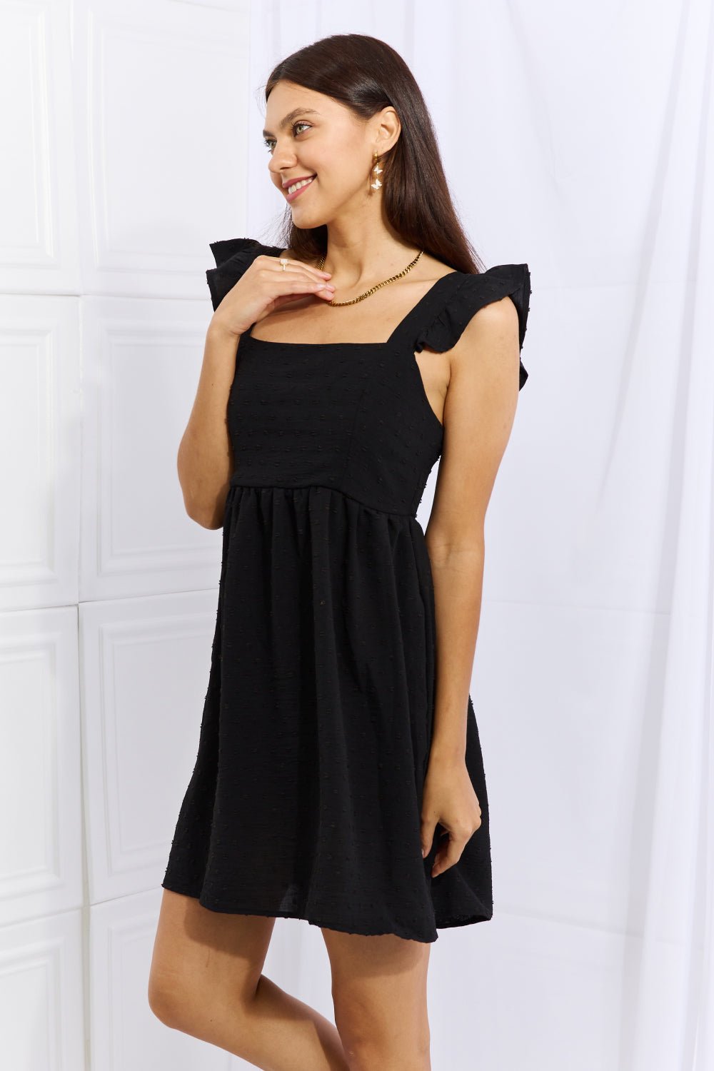 Sunny Days Empire Line Ruffle Sleeve Mini Dress in BlackMini DressCulture Code