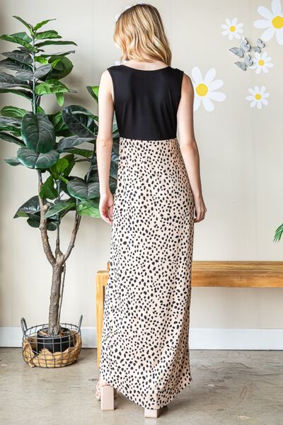 Surplice Animal Print V-Neck Sleeveless Maxi Dress in Khaki/BlackMaxi DressHeimish