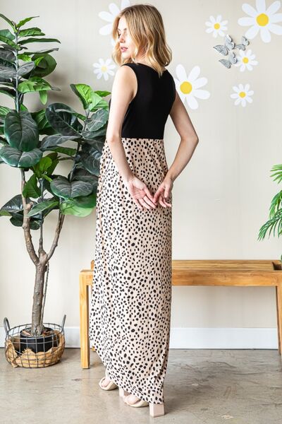 Surplice Animal Print V-Neck Sleeveless Maxi Dress in Khaki/BlackMaxi DressHeimish
