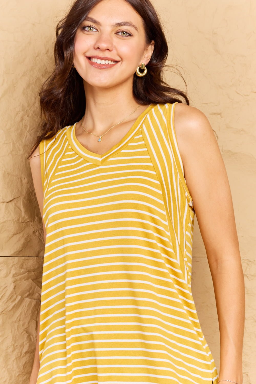 Talk To Me Striped Sleeveless V-Neck TopTopDoublju