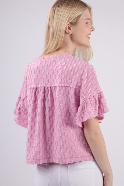 Texture Ruffle Short Sleeve Top in OrchidTopVery J