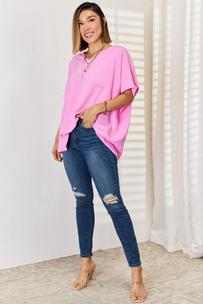 Textured Cotton Short Sleeve T-Shirt in Candy PinkT-ShirtZenana