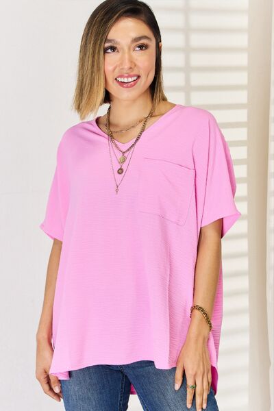 Textured Cotton Short Sleeve T-Shirt in Candy PinkT-ShirtZenana