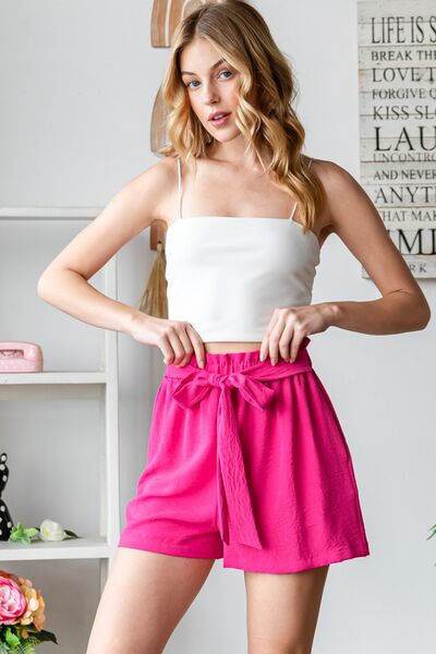 Textured High Waist Tied Shorts in FuchsiaShortsHeimish