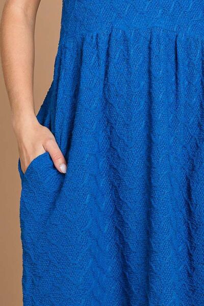 Textured Short Sleeve Mini Dress with Pockets in Azula BlueMini DressCulture Code