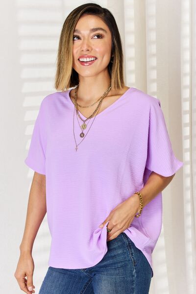 Textured Short Sleeve T-Shirt in Bright LavenderT-ShirtZenana