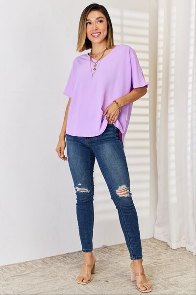 Textured Short Sleeve T-Shirt in Bright LavenderT-ShirtZenana