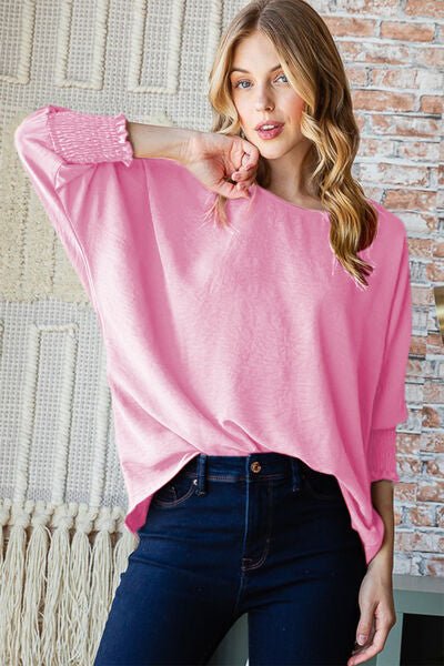 Textured Smocked Half Sleeve Top in PinkTopReborn J