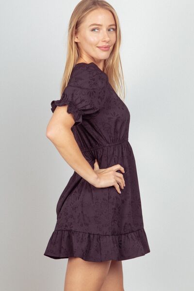 Textured Woven Ruffled Mini Dress in BlackMini DressVery J