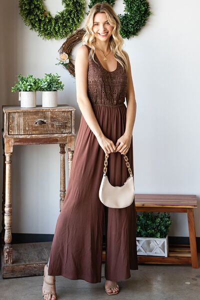 Tie Back Sleeveless Wide Leg Rayon Jumpsuit in BrownJumpsuitFirst Love