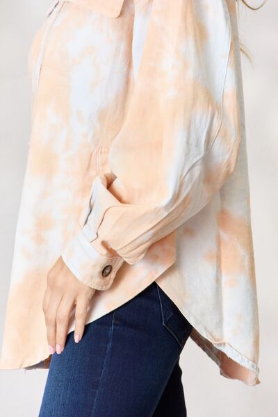 Tie Dye Button Down Long Sleeve Cotton Denim Shirt in RustShirtBiBi