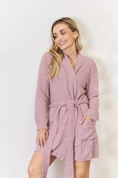 Tie Front Long Sleeve Robe in MauveRobeHailey & Co