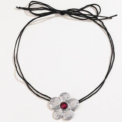 Tied Brass Rhinestone Flower Shape Necklace in SilverNecklaceBeach Rose Co.