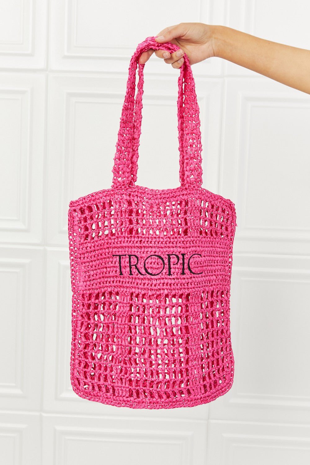 Tropic Straw Tote Bag in Hot PinkTote BagFame