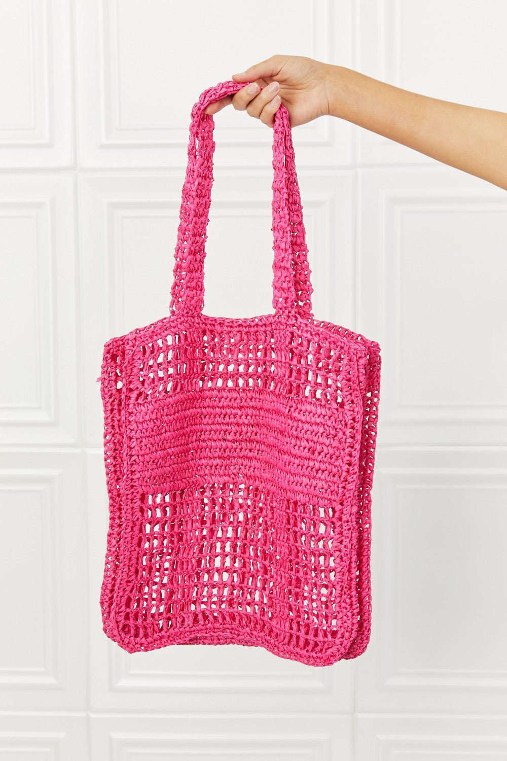 Tropic Straw Tote Bag in Hot PinkTote BagFame