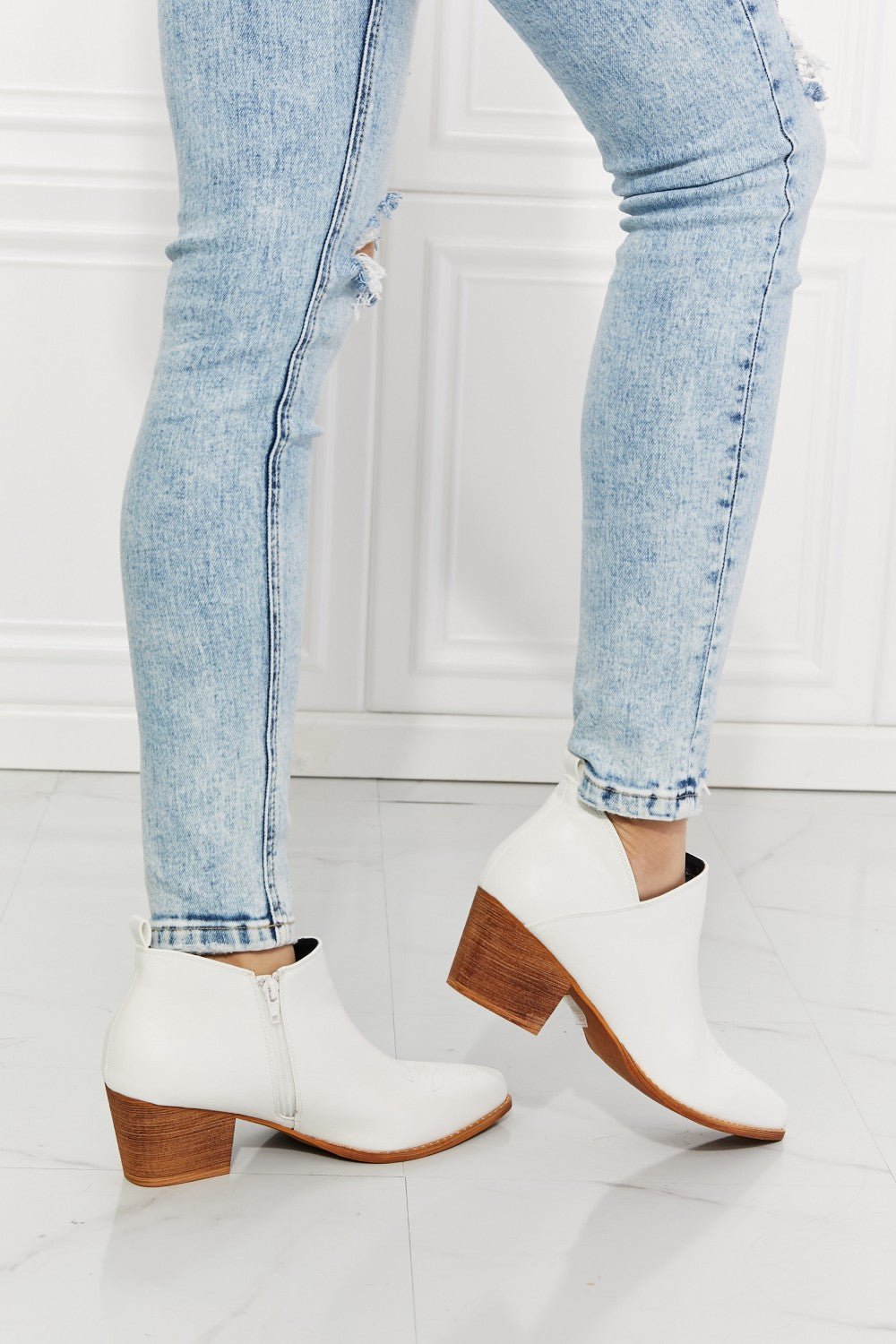 Vegan Leather Cowgirl Ankle Bootie in WhiteBootiesMelody